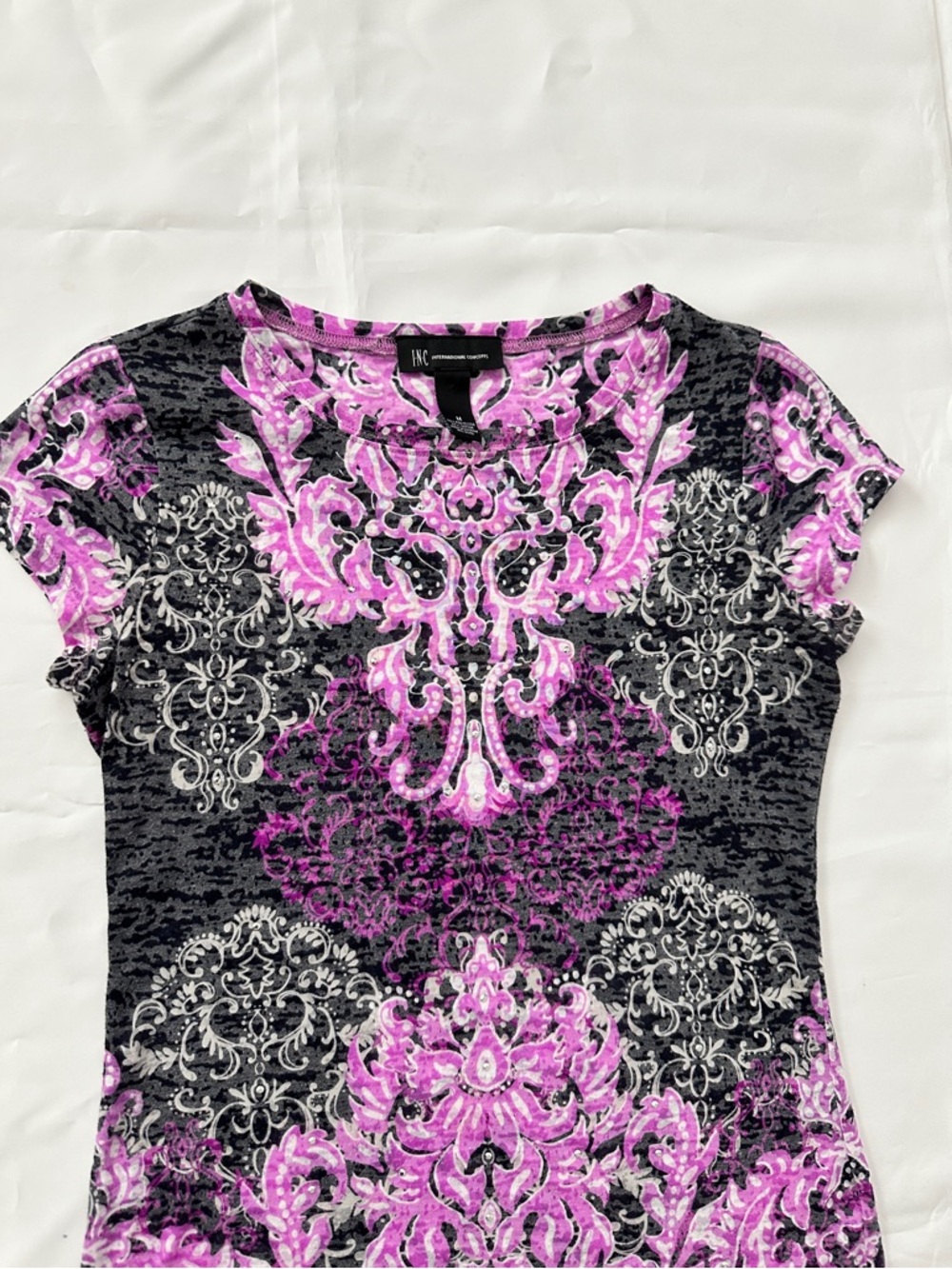 INC International Concepts Pink Black Baroque Rhinestone Detail Top Size M - Picture 7 of 16